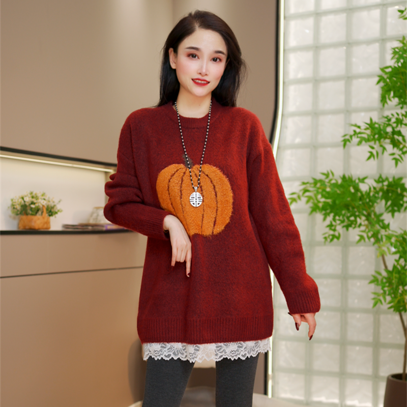 2025秋冬新款韩版宽松慵懒风圆领套头毛衣女百搭针织衫上衣