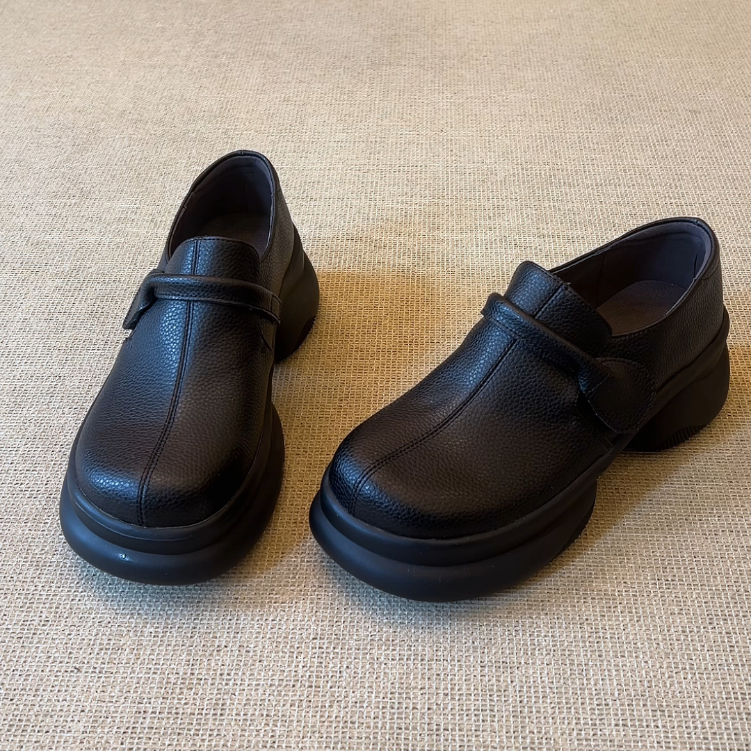 RubyL/6cm英伦风复古通勤舒适百搭一脚蹬纯色圆头厚底乐福鞋女款