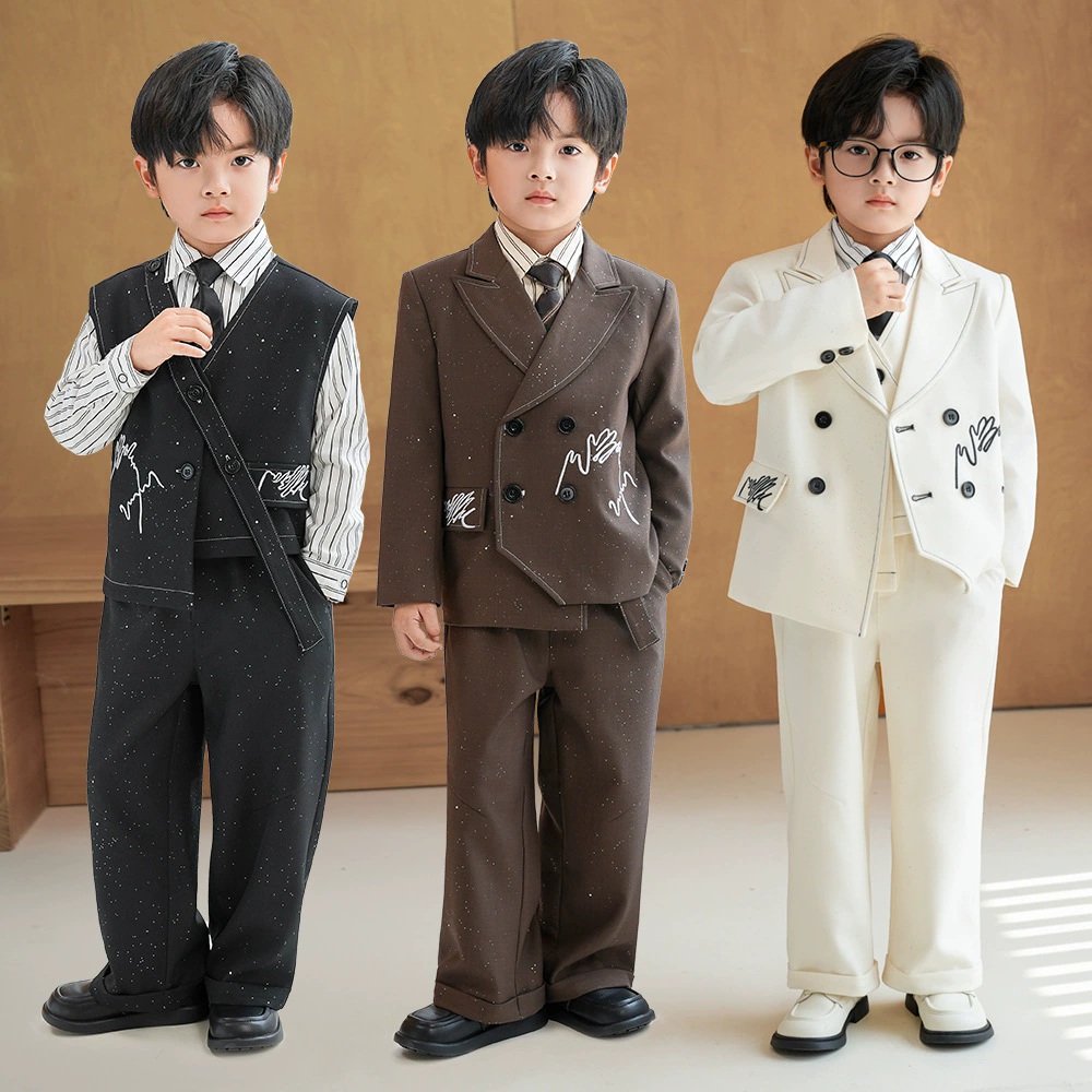 男孩花童礼服儿童西装套装男童周岁抓周服2025新款韩版主持人洋气