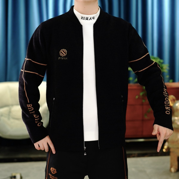 2025秋季新款潮流小标提花男士不起球拉链针织衫毛衣外套2606