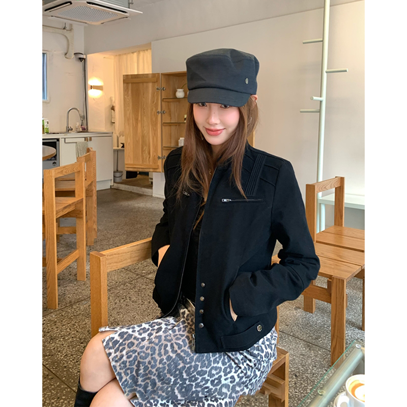 天赋夹克小众设计感百搭休闲立领工装夹克潮早秋新款复古外套女装