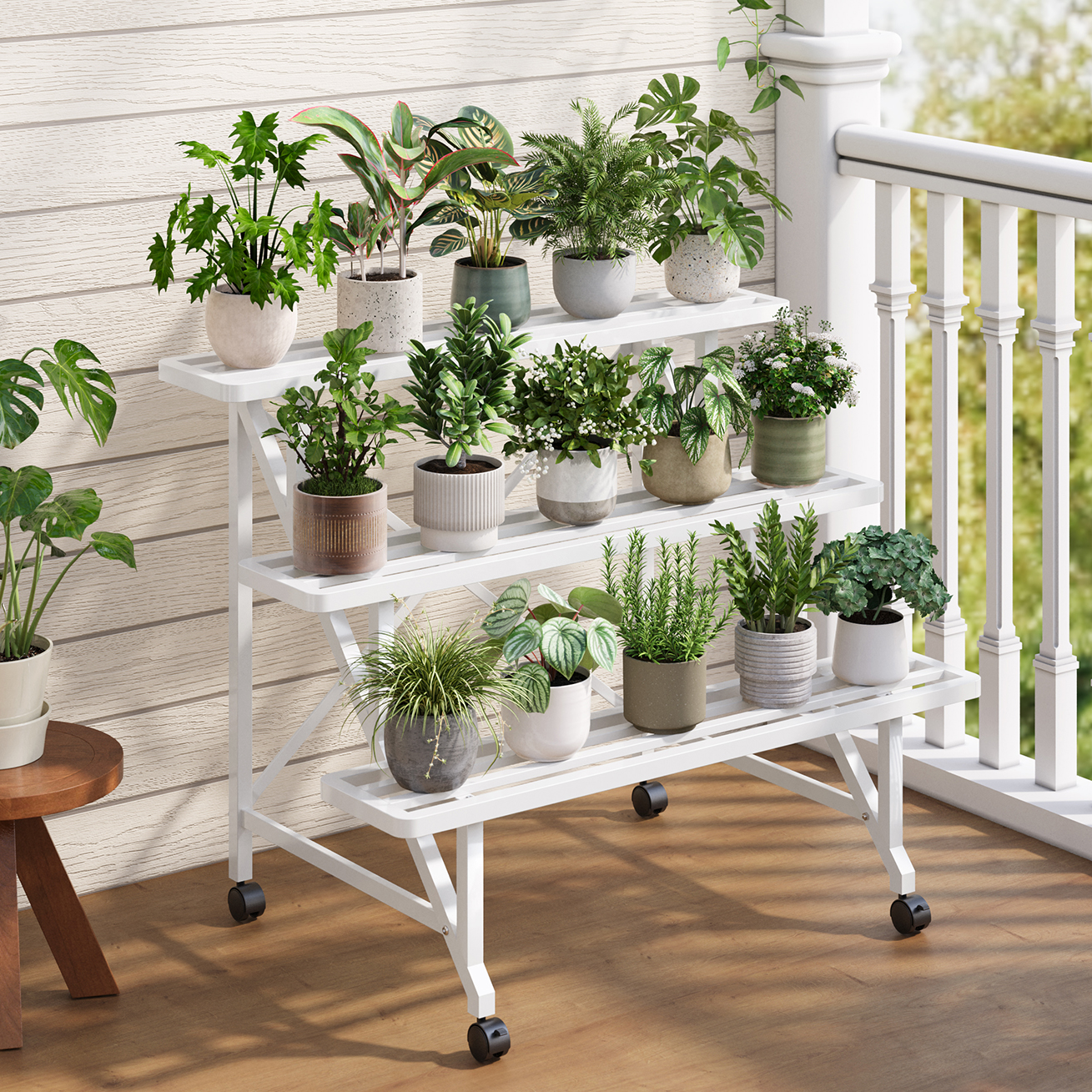 多层阶梯式可移动铁艺花架适合阳台客厅放置多肉花盆置物架