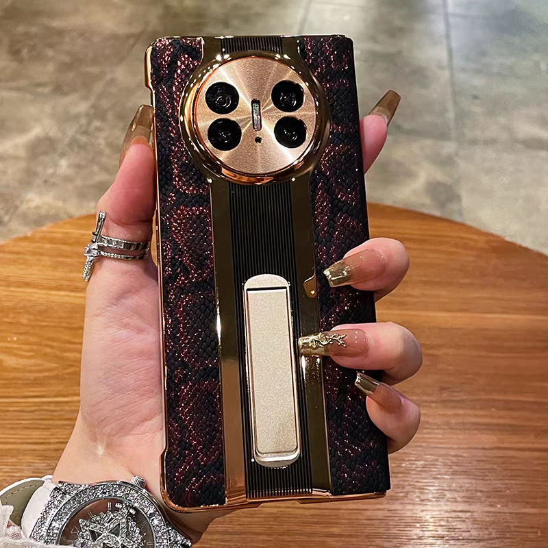 适用华为matex5新年款折叠手机壳MateX5电镀蟒蛇皮纹X3商务X6防摔