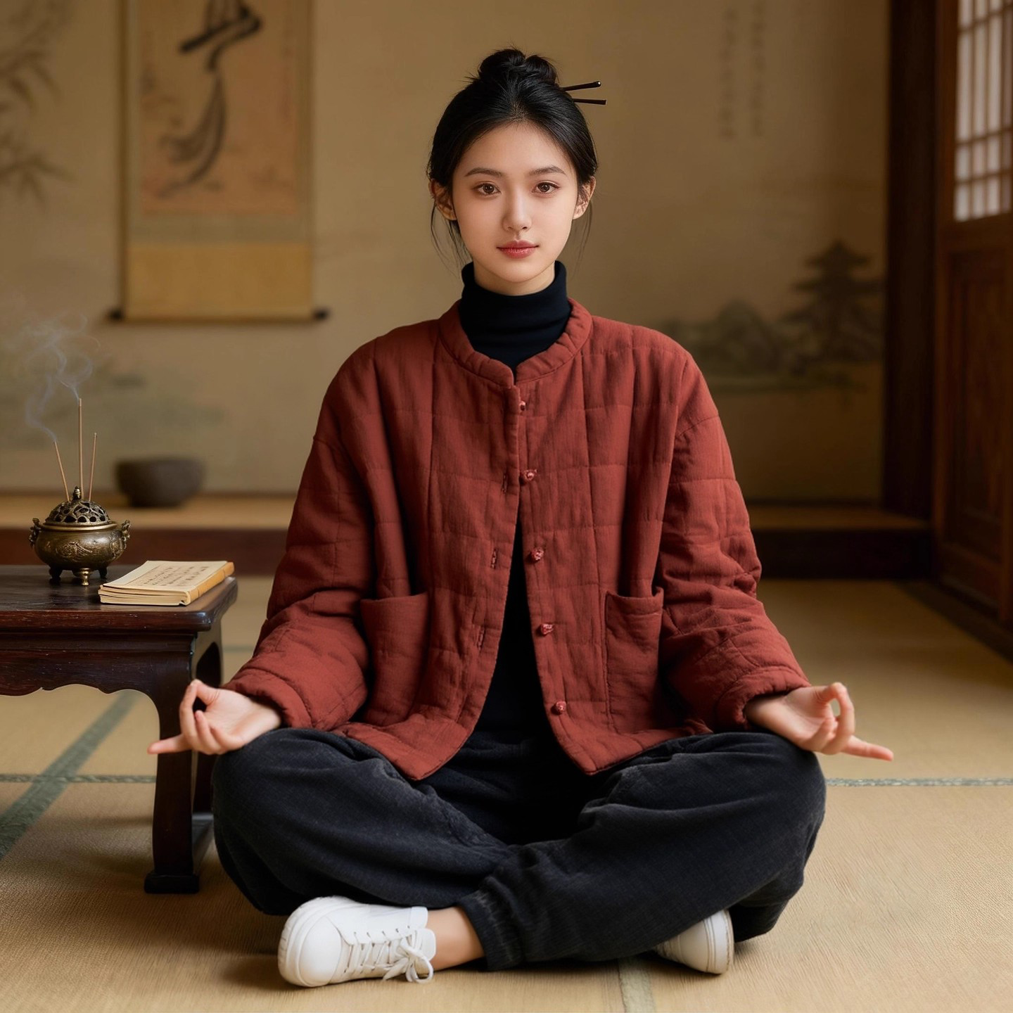 居士服棉袄棉麻夹棉外套新中式国风女装2025新款棉服禅修服女套装