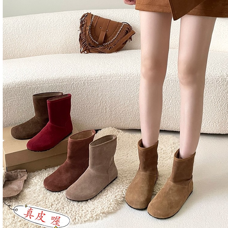 真皮勃肯短靴复古马丁靴女鞋2025秋冬单靴韩版冬季加绒加厚皮靴