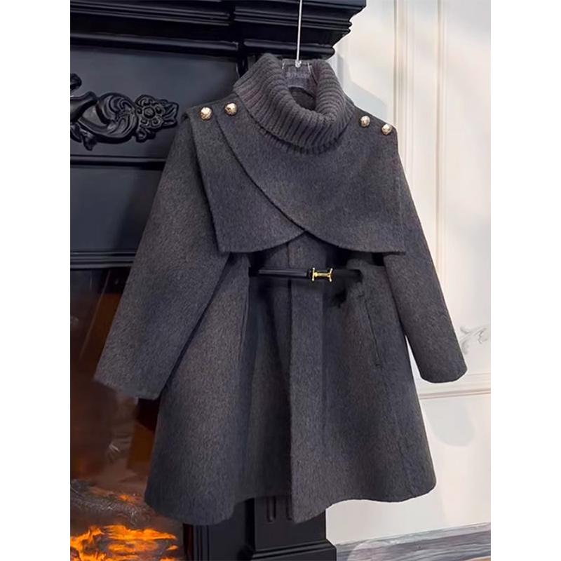 女童呢大衣冬季加绒加厚2025新款洋气儿童装中长款外套斗篷两件套