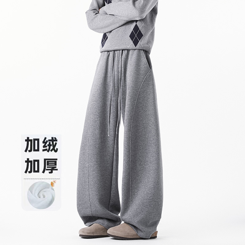 美式加厚解构弯刀卫裤男女秋季潮牌垂感加绒阔腿裤宽松阔腿运动裤