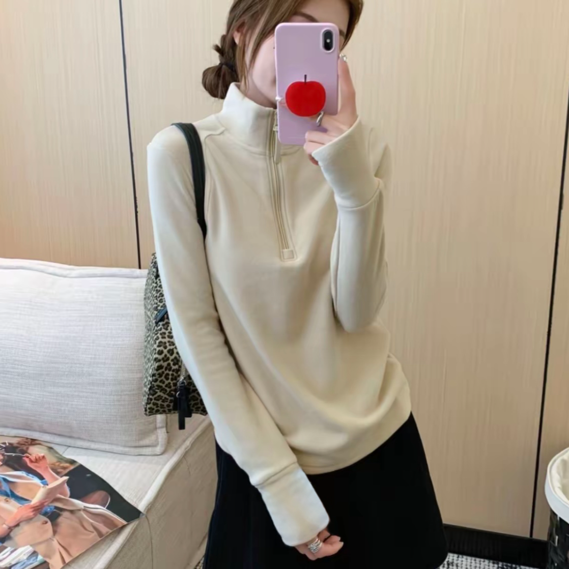 2025新款德绒自发热锁温半拉链秋冬修身百搭立领显瘦纯色打底