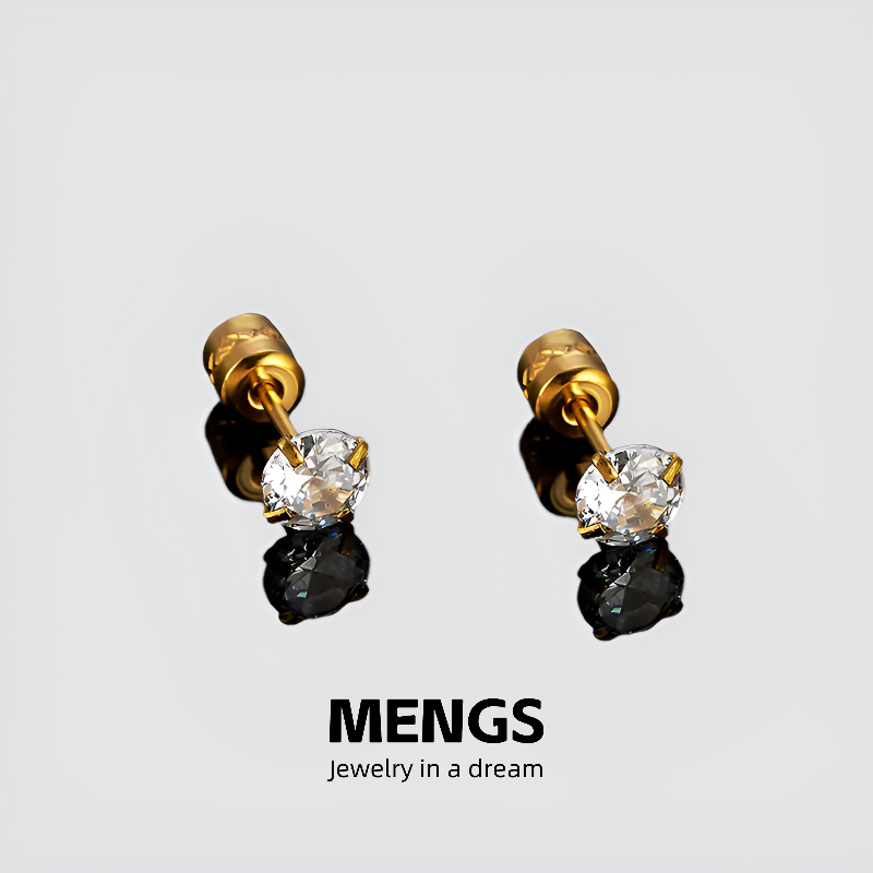 钛钢锆石耳饰 【双11好物】钛钢锆石耳饰爆款锆石耳钉养耳洞冷淡风