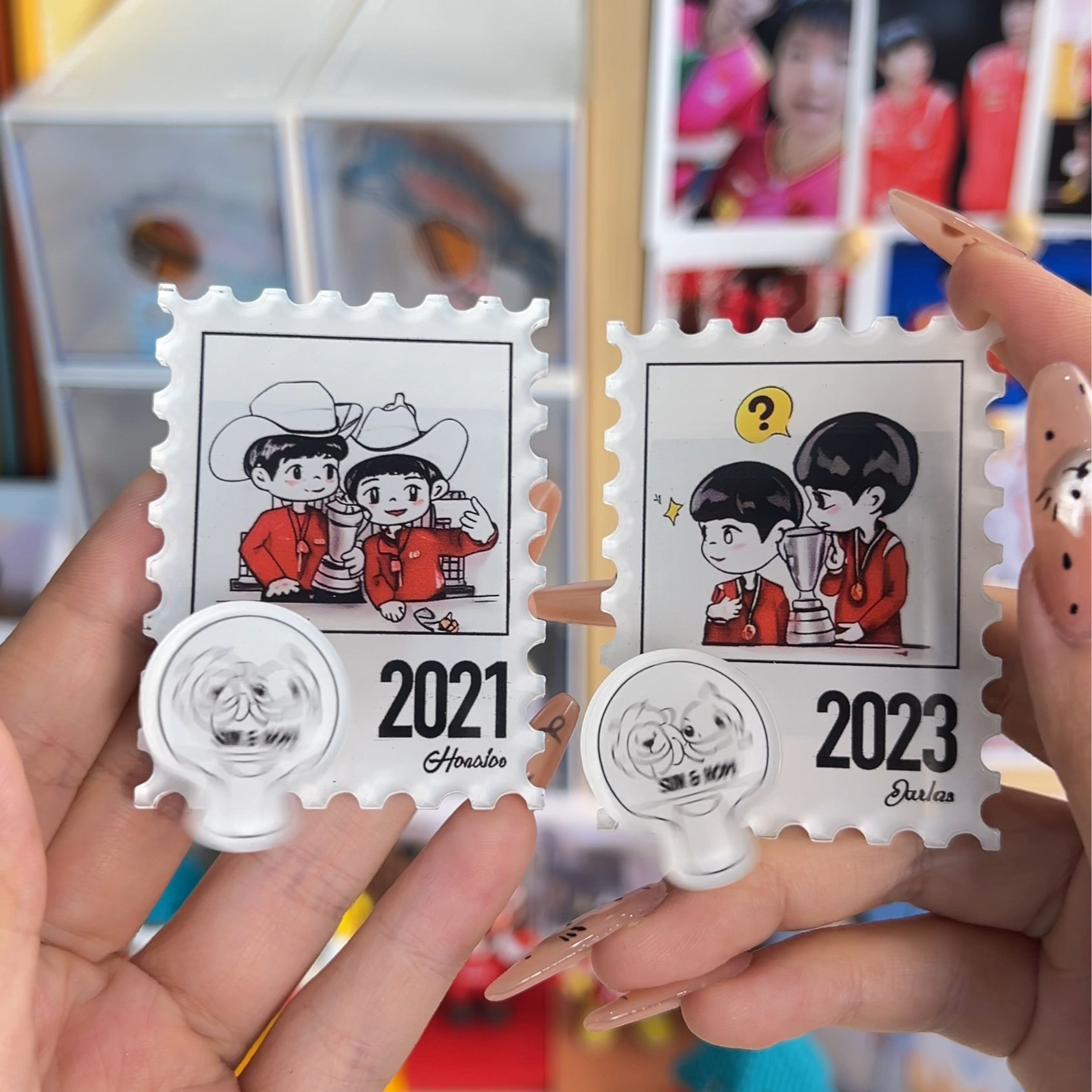 莎头2025wtt美国大满贯周边亚克力邮票冰箱贴球拍可旋转磁吸物料