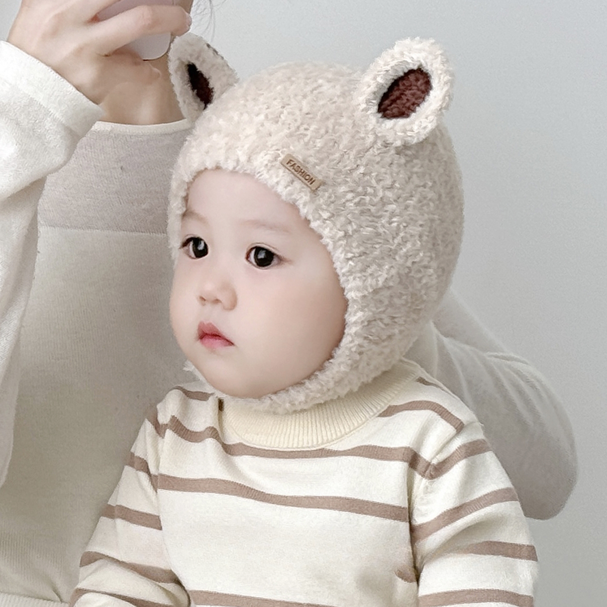 婴儿帽子秋冬季男宝宝珊瑚绒帽保暖护耳幼儿毛线帽加厚女童包头帽