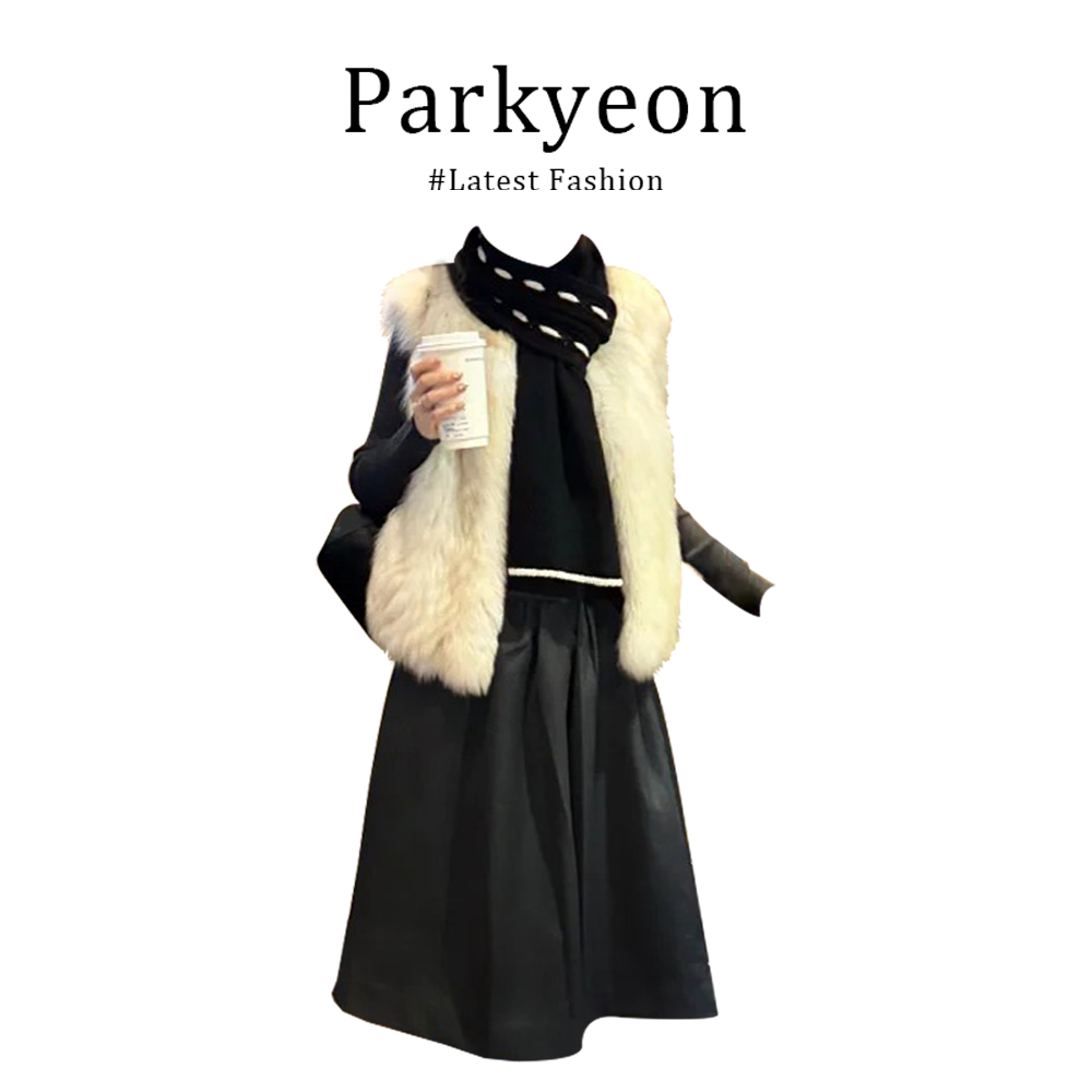 MARIE.COCO巨好看千金风毛绒马甲背心针织衫秋冬新款半身裙三件套