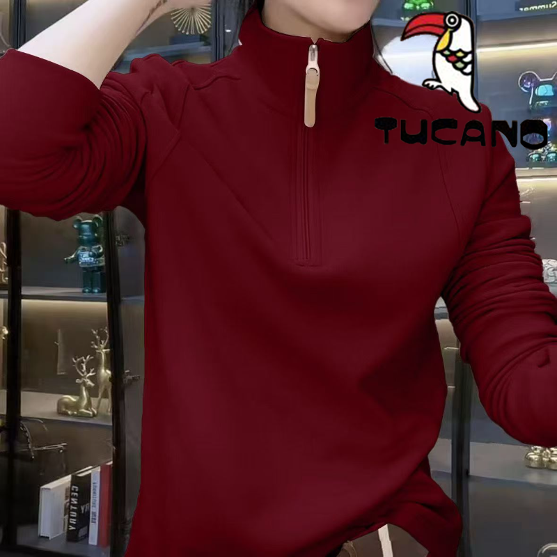 啄木鸟爆款秋季半拉链简约打底衫女冬2025新款内搭长袖德绒上衣