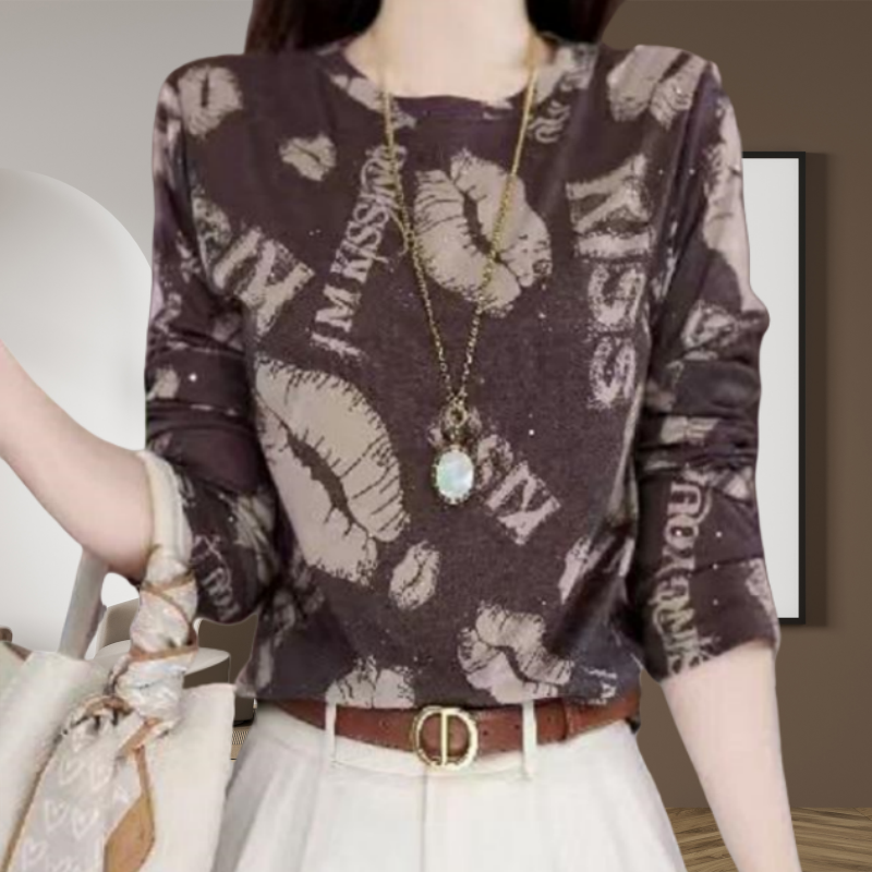 秋季新款气质宽松减龄圆领小衫轻奢高级感印花洋气百搭中年妈妈装