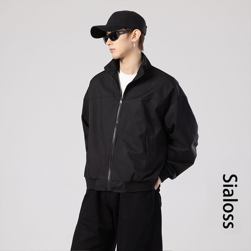 SiaLoss美式教练夹克2025秋冬立领短款复古百搭工装飞行加棉外套