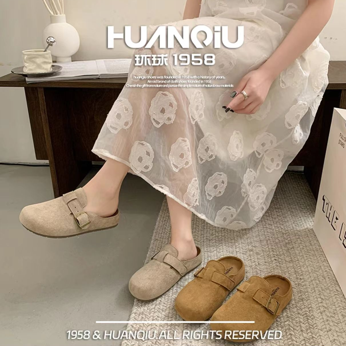 HUANQIU/环球包头勃肯鞋女2025新款平底半拖外穿休闲百搭配裙子6