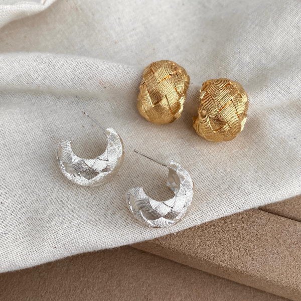 铜合金耳饰 丝线藤曼 编织拉丝纹理耳钉女小众重工设计感ins耳饰