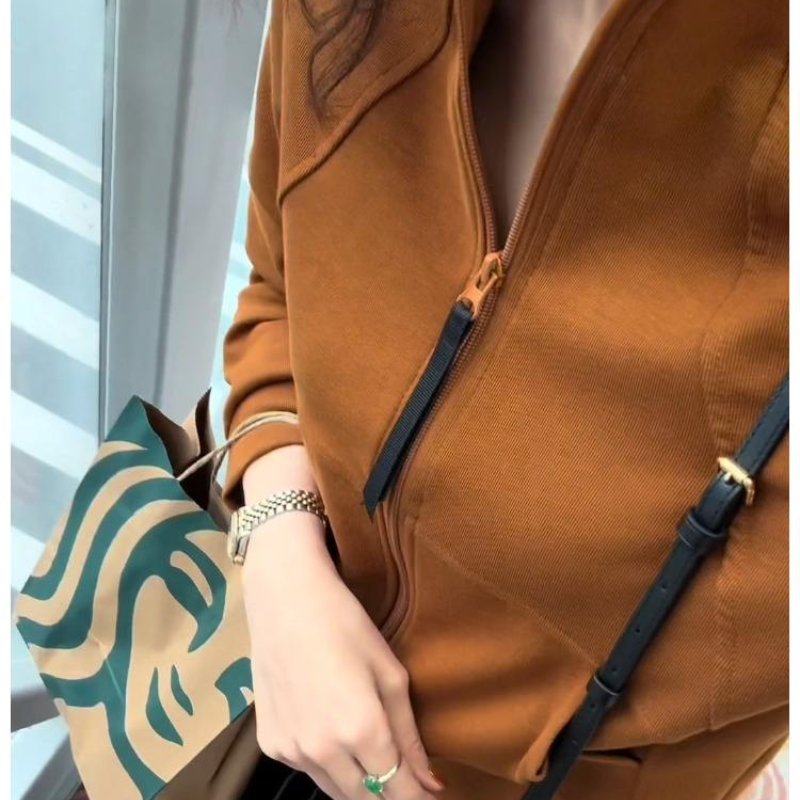 【双面绒】2025秋季大码休闲减龄橘色卫衣立领拉链女士外套百搭通勤