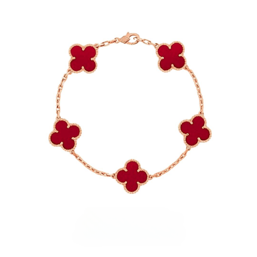 925银手链 五花四叶草手链时尚双面四叶草手链女单钻坠链