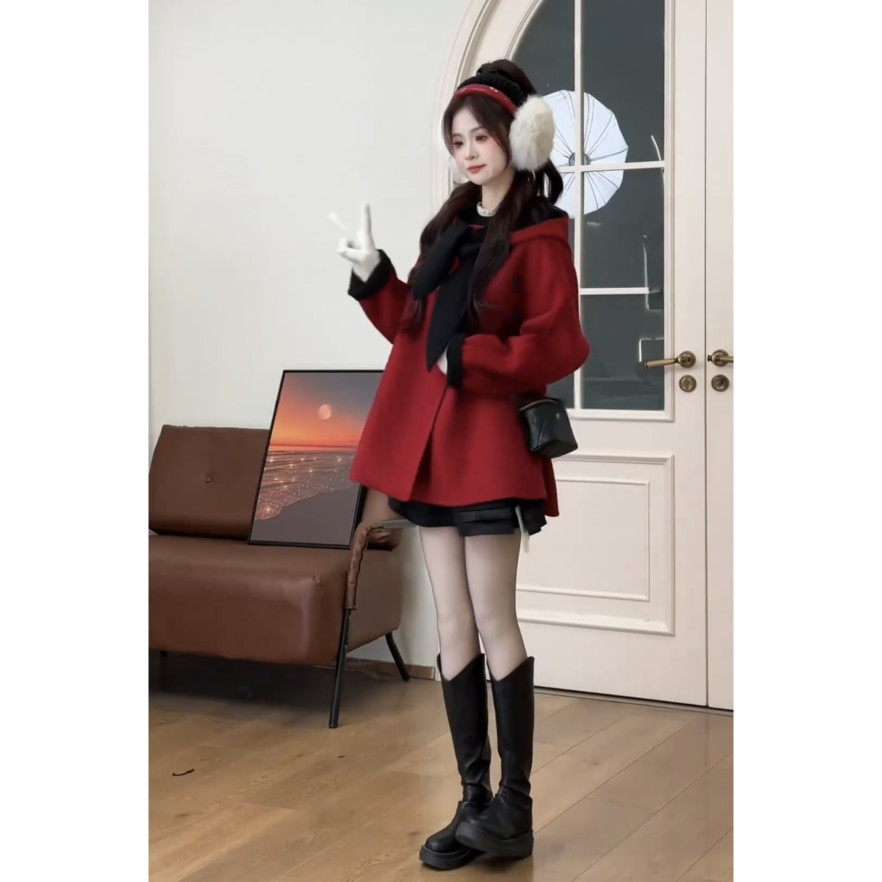 冬季时尚一整套女装2025新款氛围感宽松连帽外套百搭连衣裙两件套