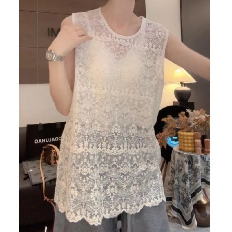 【轻奢时尚】新款显瘦欧若风百搭圆领蕾丝打底背心