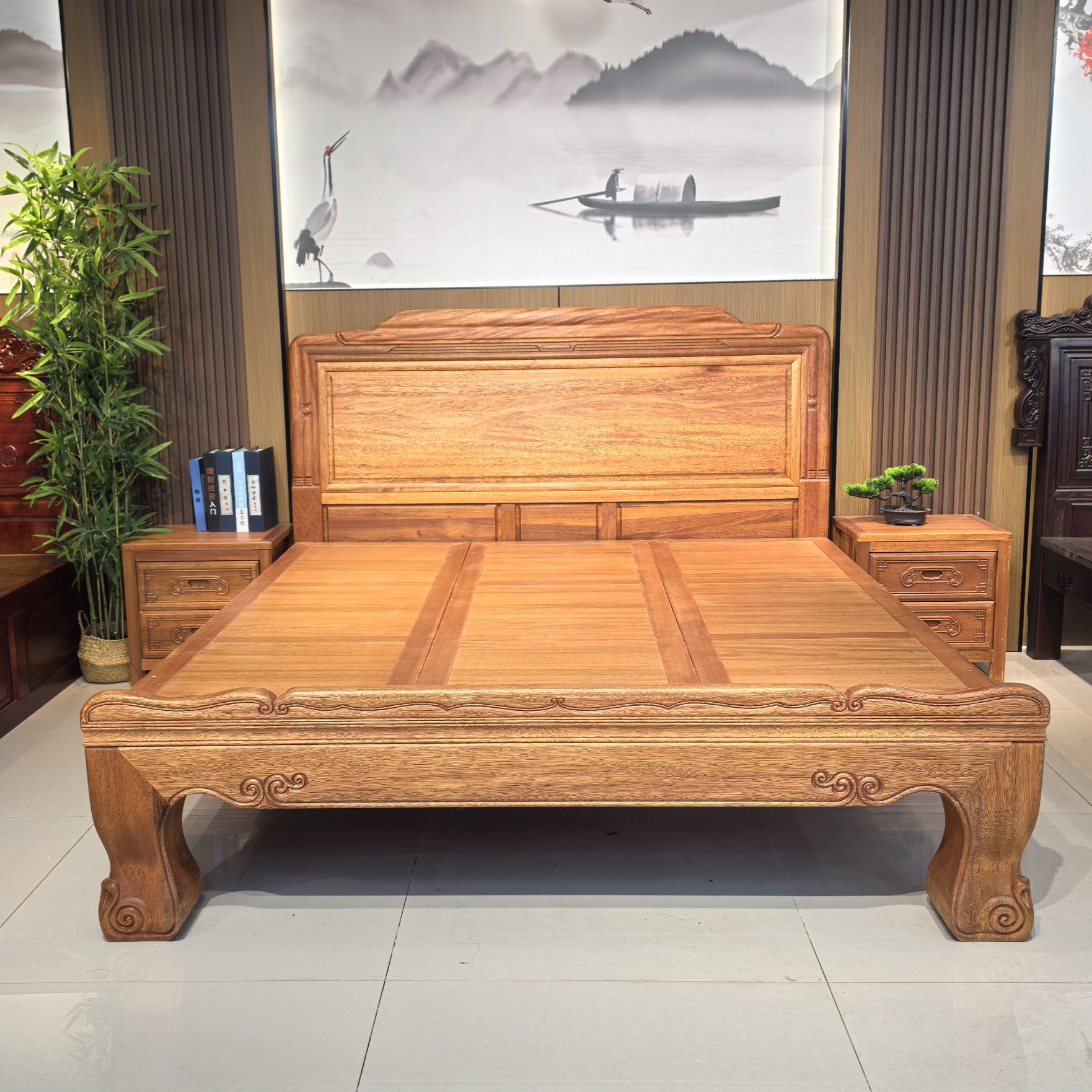 印尼菠萝格木全卯榫结构雕花实木床婚床古典家具中式主卧家用大床