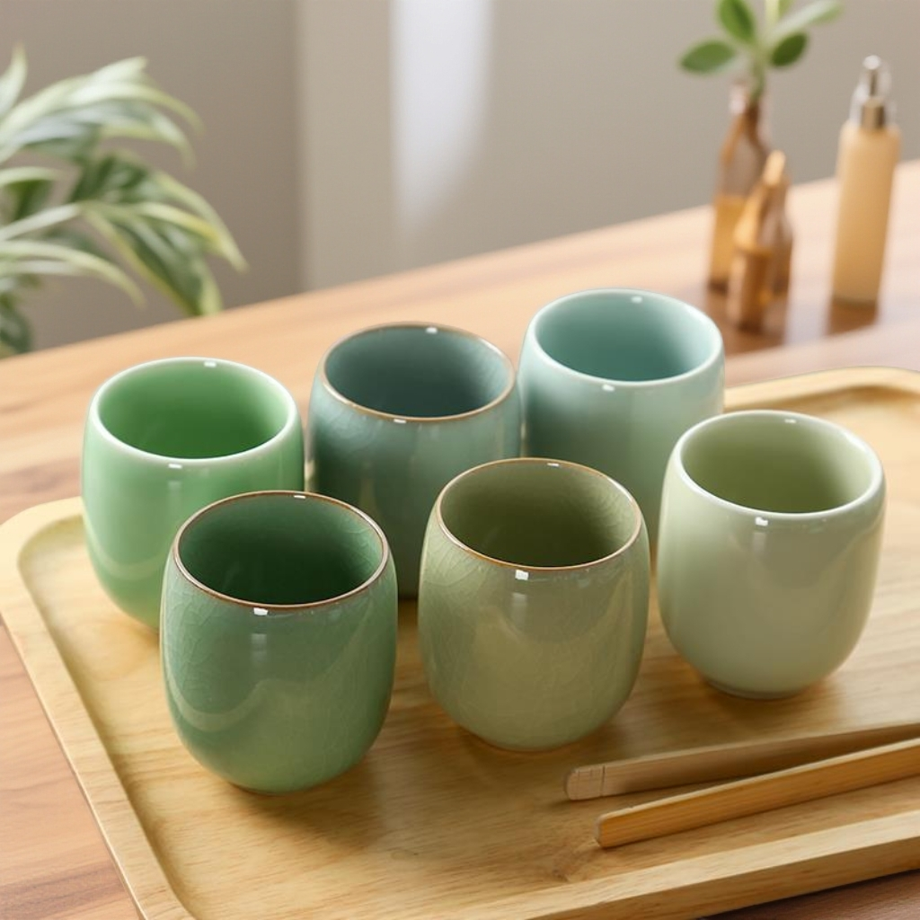 范哲萨景德镇陶瓷小茶杯水杯青瓷六色杯哥窑开片茶具功夫茶杯汝窑