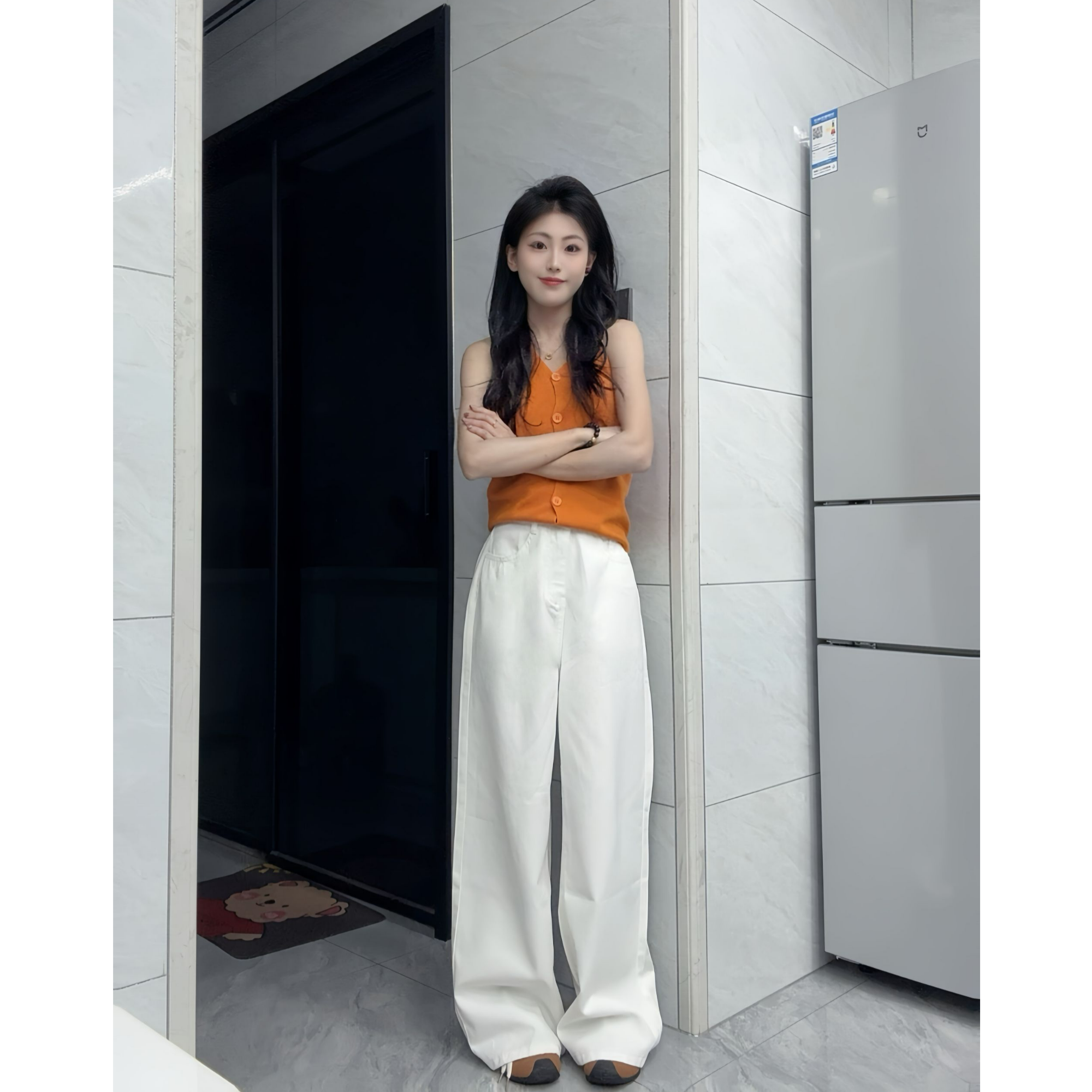 白色提臀慵懒松弛感宽松阔腿垂感女夏季高腰显瘦直筒长裤子