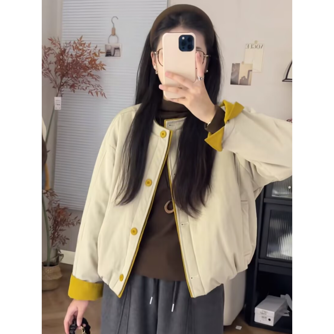 时尚设计感撞色轻薄夹棉短外套女装2025秋冬韩系新款洋气棉服上衣