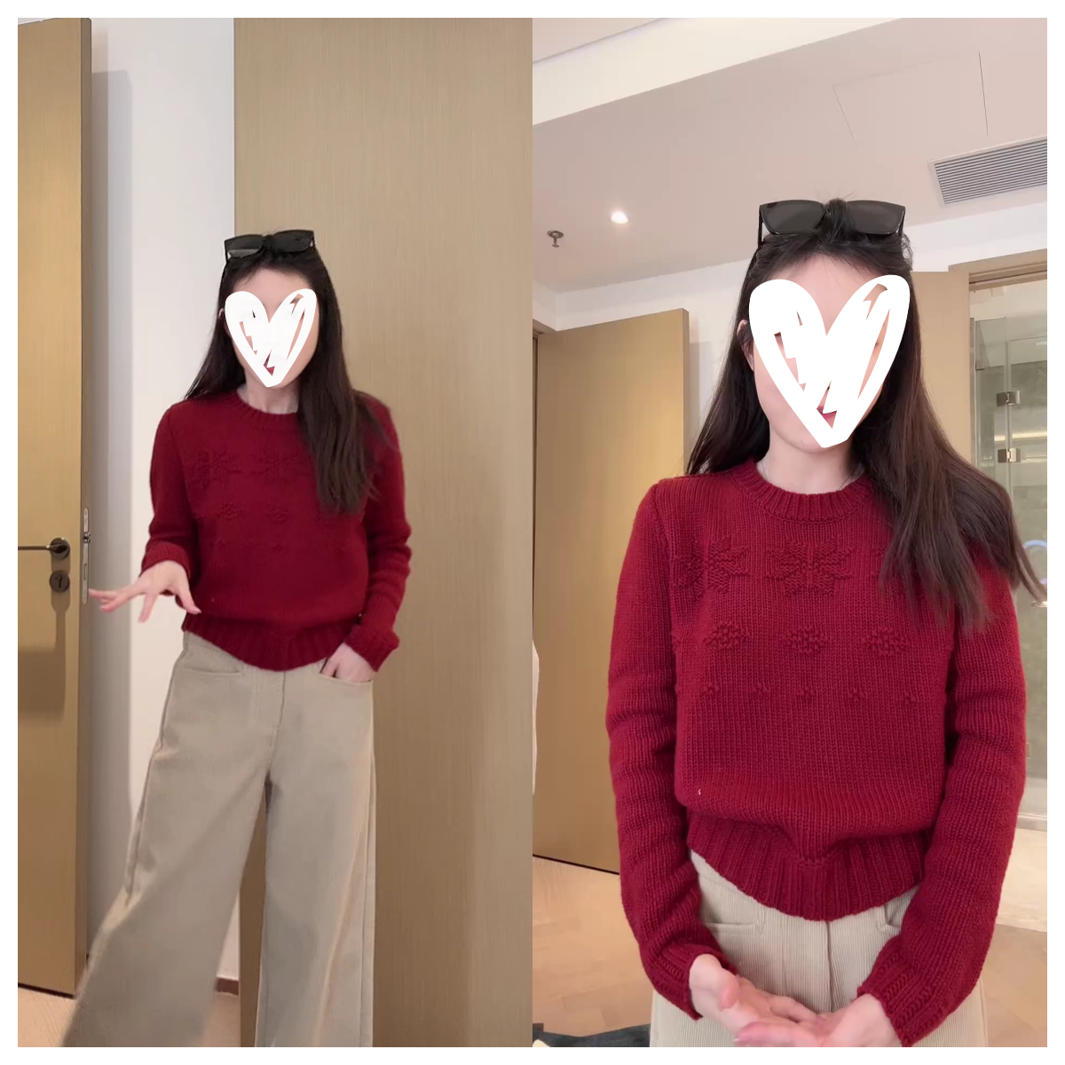 《雪花奶糕》秋冬款红色系圆领套头简约基础长袖针织衫上衣W1263