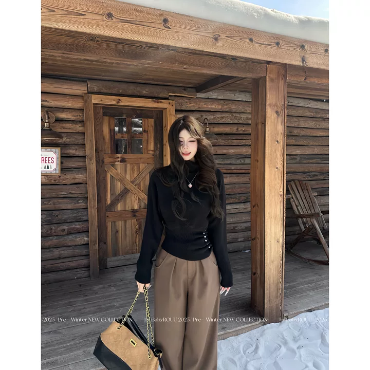 【南韩麻豆】温与柔 韩系温柔千金感内搭~设计感半高领显瘦毛衣打底