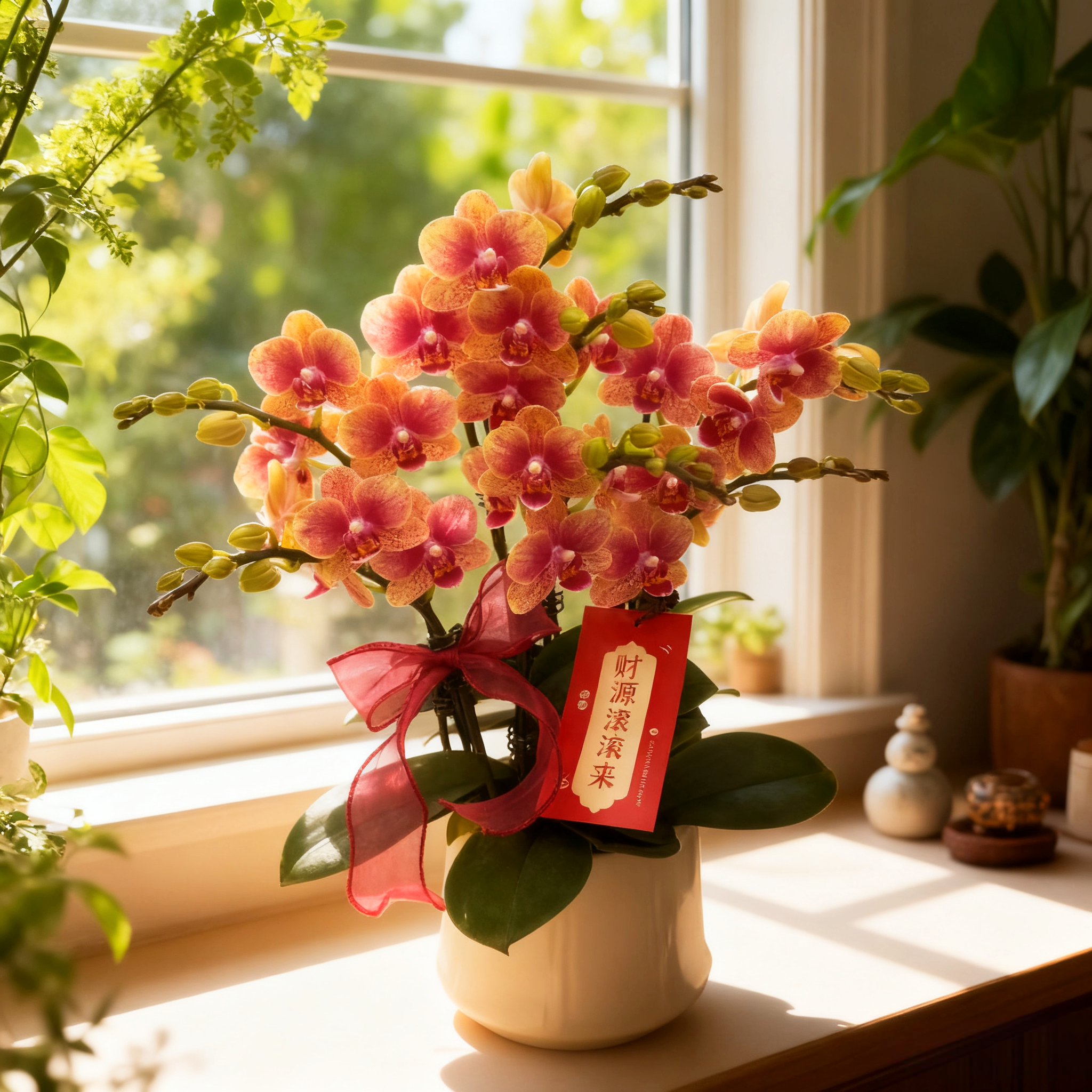 韵艺甄选《金蝶》蝴蝶兰 金红色系花卉 送人送礼 家具美化