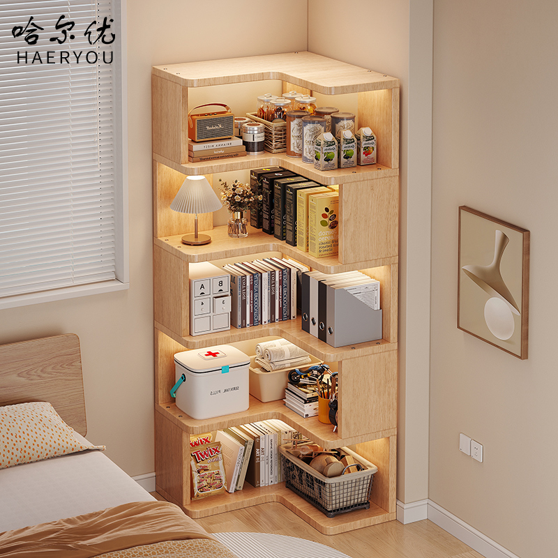 家用书柜卧室简约拐角落地多层放书置物架儿童房简易立式组合书架