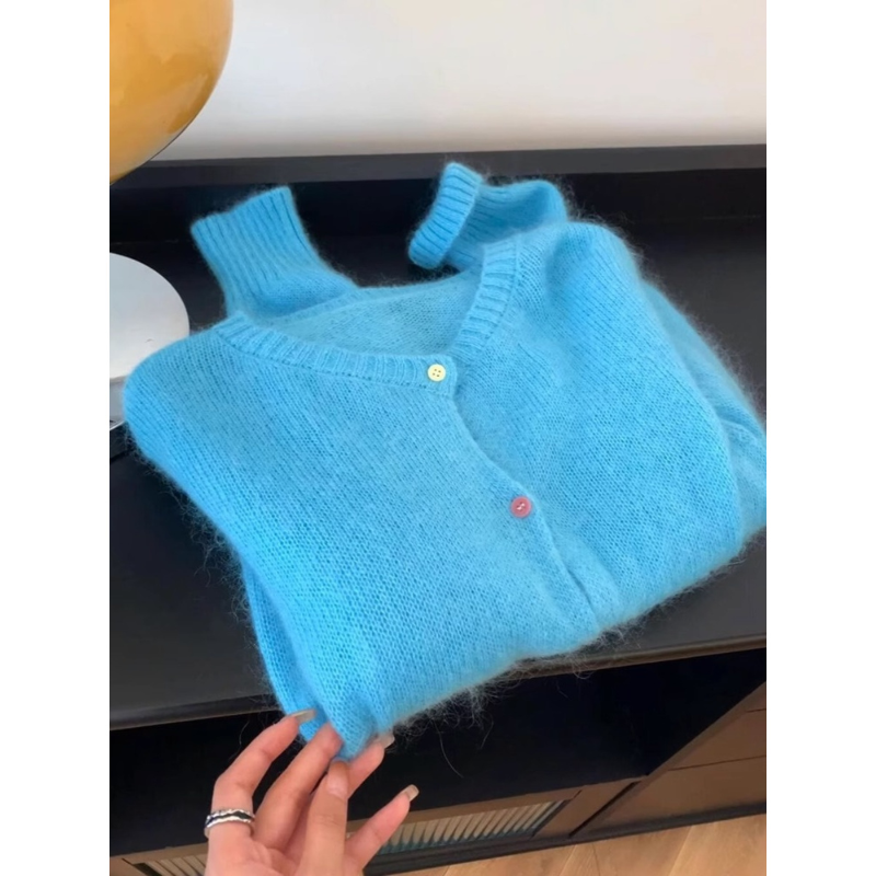 绝美！这种货闭眼收~多巴胺海盐蓝毛衣女秋冬季针织衫宽松百搭上衣