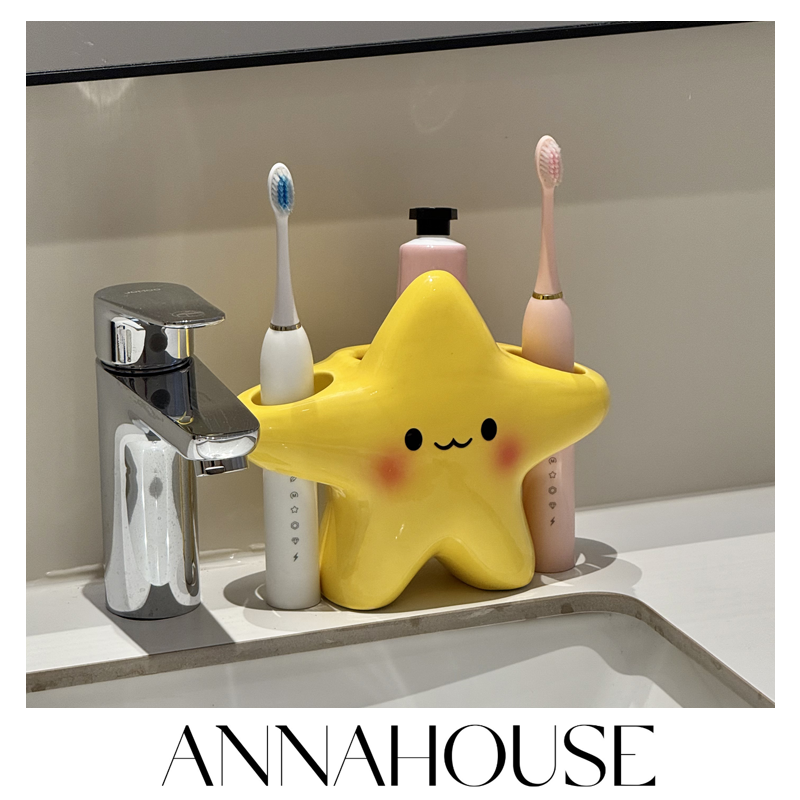 ANNAHOUSE卡通星星牙刷架卫生间动牙刷底座支架陶瓷送女友七夕YF