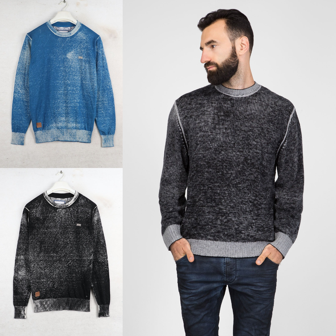 调性复古！欧线高端秋冬男士全棉成衣染色水洗重磅圆领针织衫长袖