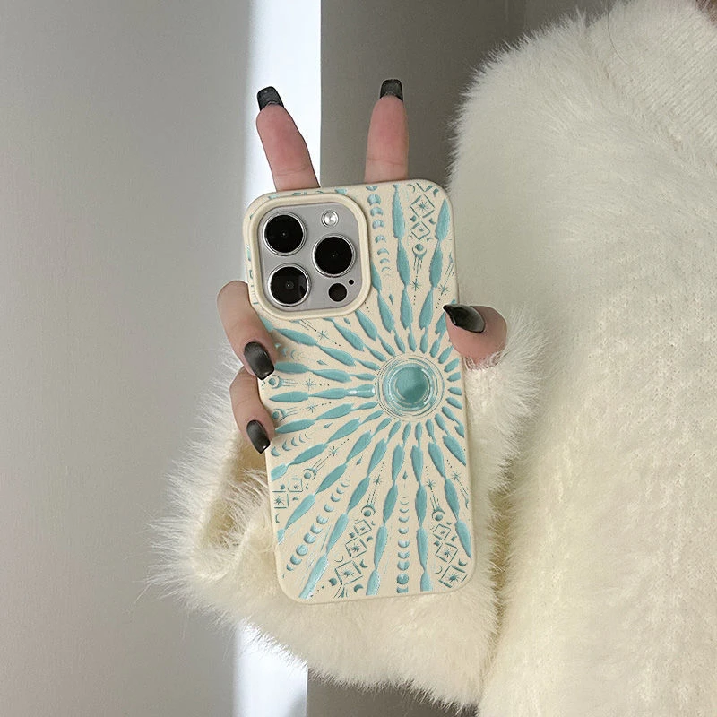 太阳图腾适用苹果16创意15手机壳iPhone14皮纹13软套12少女11卡通