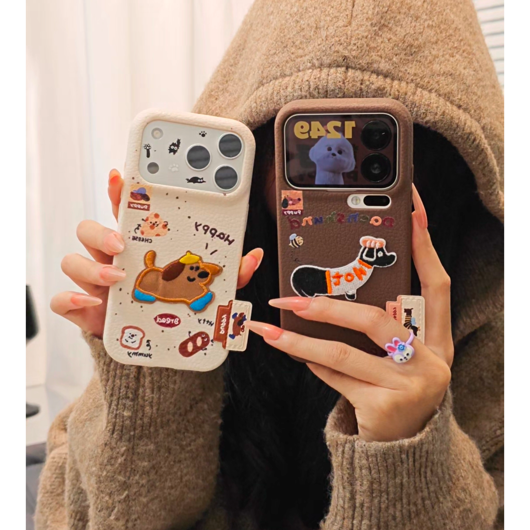 欧克里里秋冬刺绣小狗标签适用苹果17/16手机壳华为vivo小米oppo