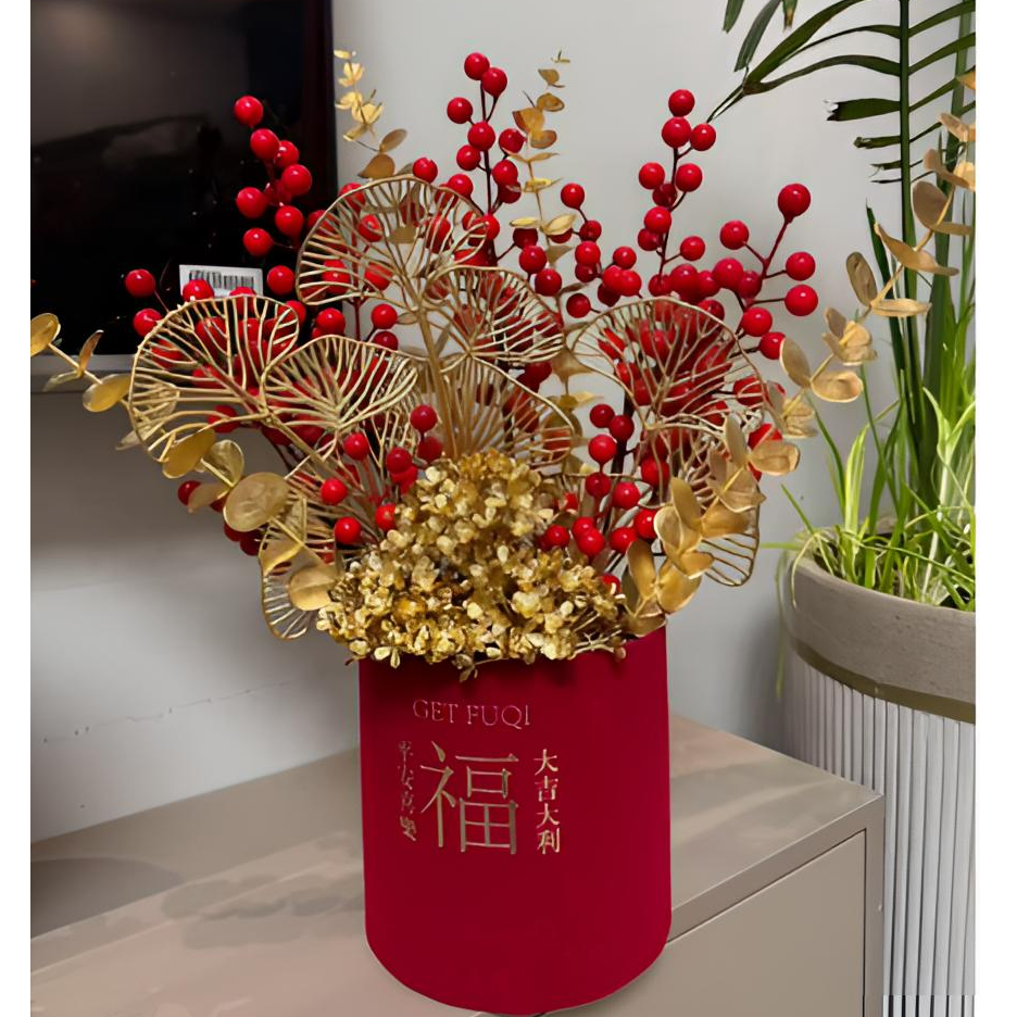 福气满满发财果仿真花福桶客厅装饰开业乔迁新婚礼物摆件