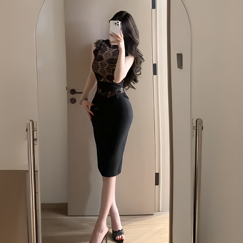 韩系御姐知性风蕾丝裙女人味轻熟风后妈裙纯欲性感紧身包臀绷带裙