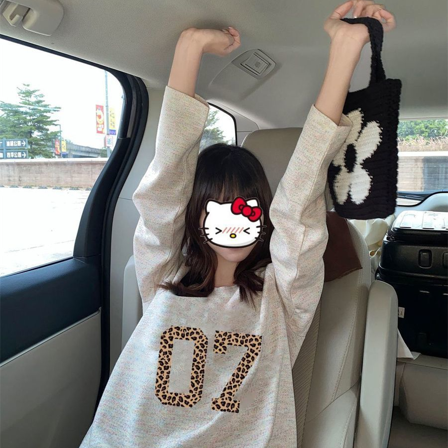 【ZHAP】圆领打底衫250克彩纱长袖t恤女宽松春秋款新款通勤百搭上衣