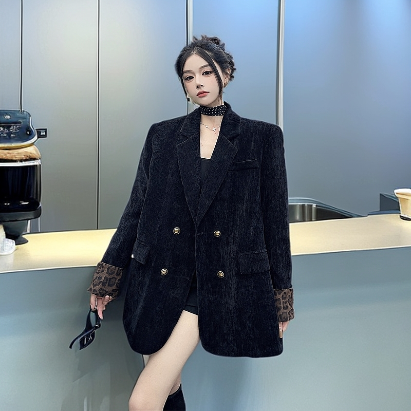 雪尼尔夹棉西装外套拼接网红洋气休闲冬季流行时尚潮牌女装西服女