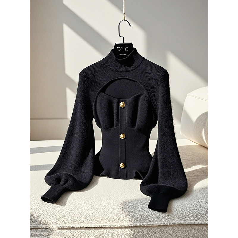 今年爆款黑色小香风针织打底衫2025年冬季感修身显瘦内搭上衣