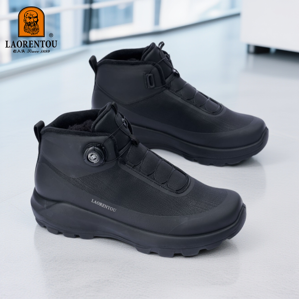 老人头冬季宽楦软底棉鞋男士时尚保暖加厚高帮户外运动休闲雪地靴