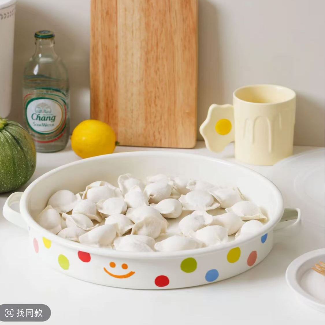 【设计师款】珐琅特厚双耳波点笑脸系列水果盘口径30CM 高度 5CM