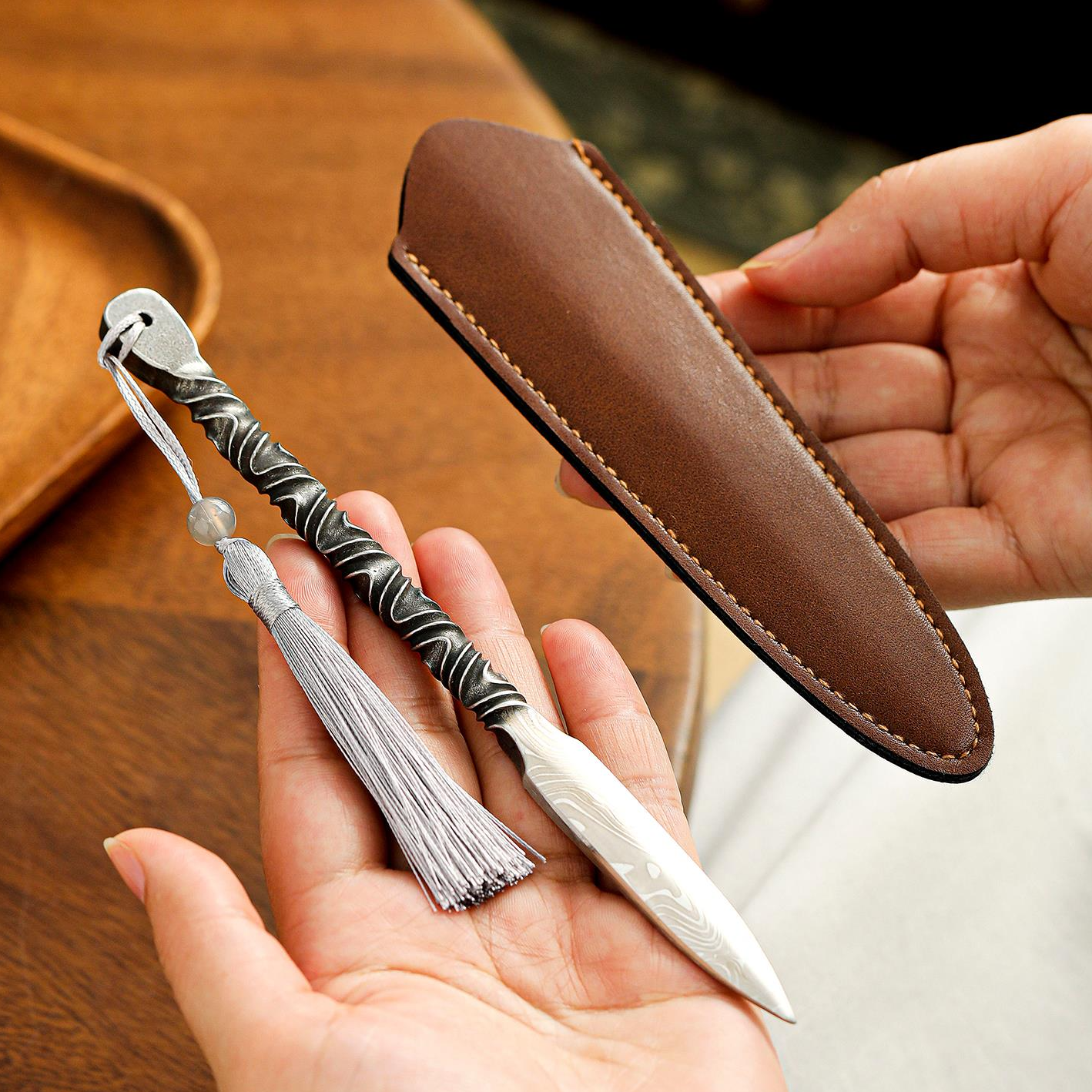 大马士革普洱茶撬茶器茶刀茶针茶道配件304不锈钢茶钳开茶饼工具