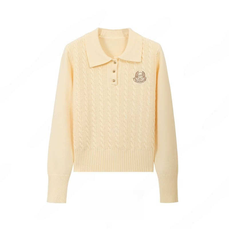 学院风麻花polo毛衣新款气质韩系翻领刺绣套头短款针织衫女K2-34