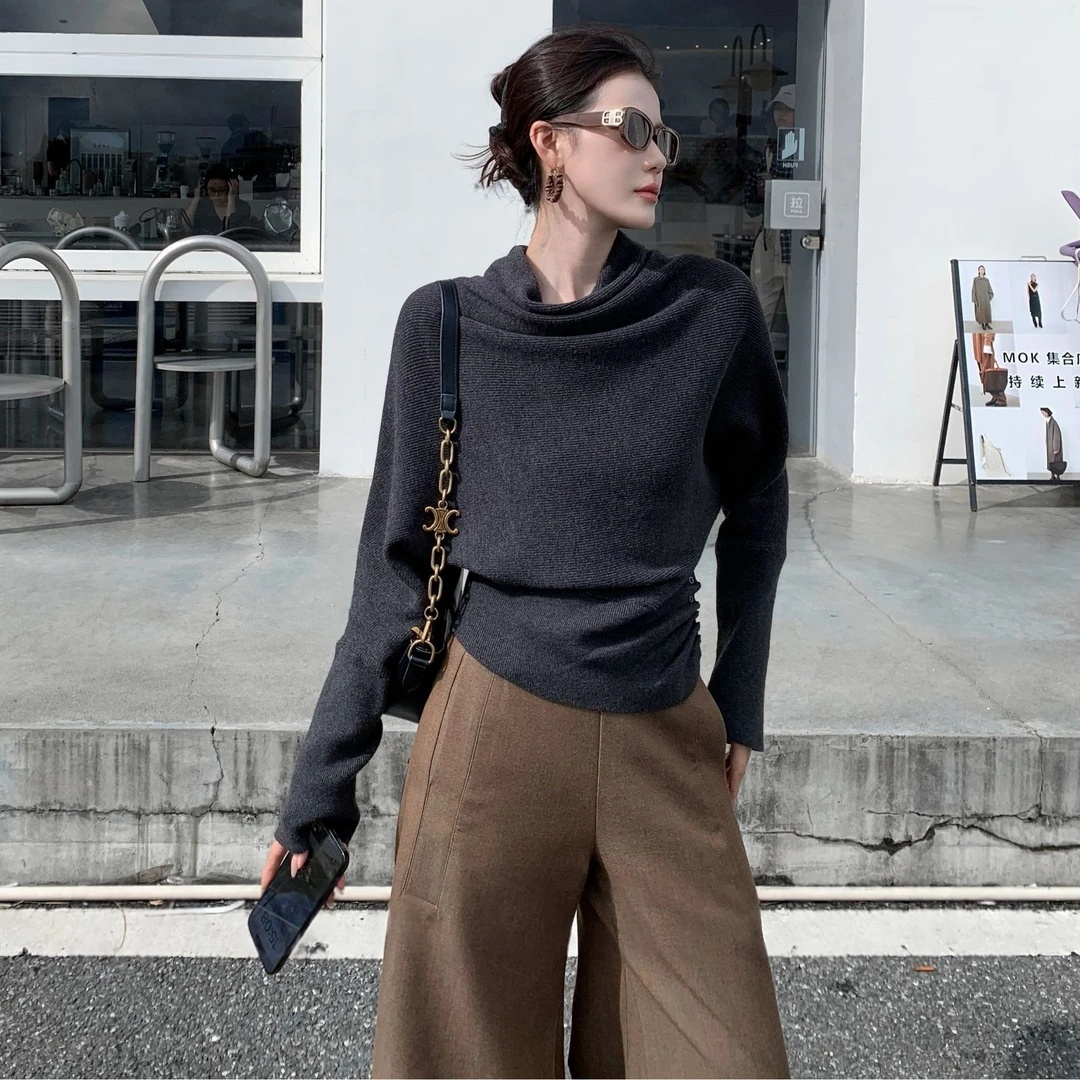 2025秋季慵懒清冷洋气酷飒风高级感知性收腰针织上衣