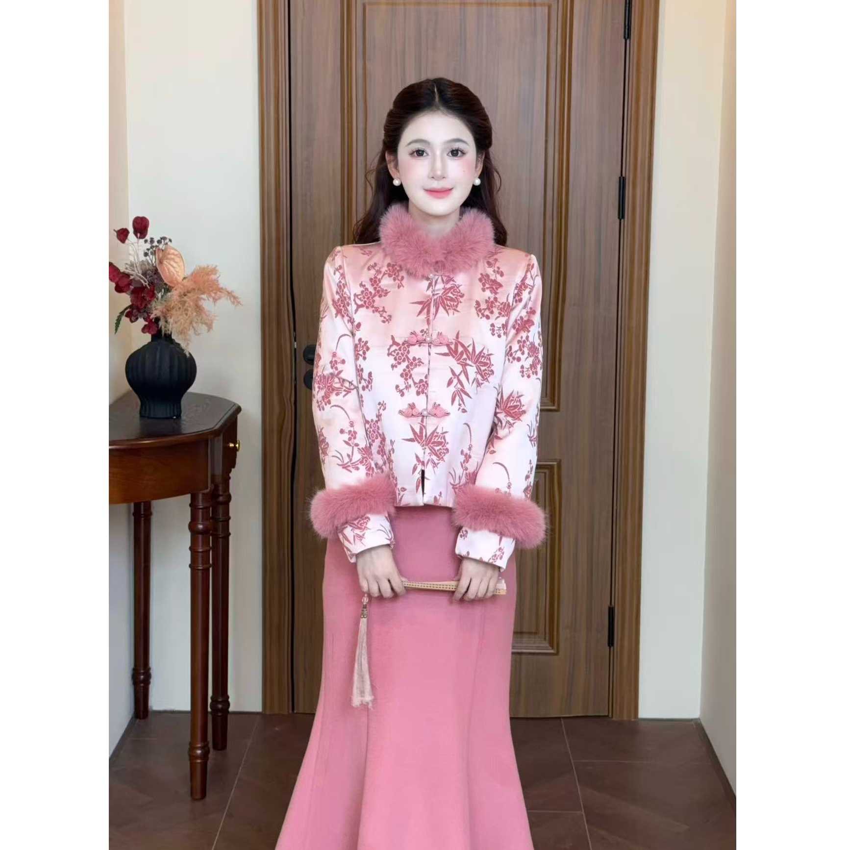 LiLi李李家【绾绾君心】新中式粉色羽绒服套装XMZH10603 XMZH10891