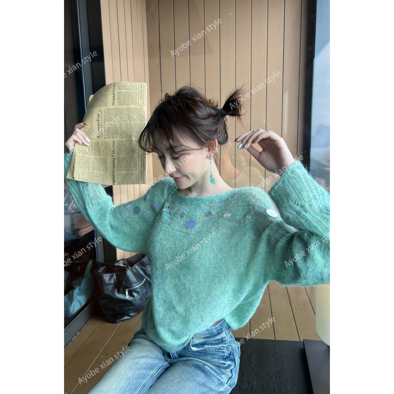 【AYOBE】小贤    羊驼毛慵懒不对称亮片装饰毛衣高级精致贵气感